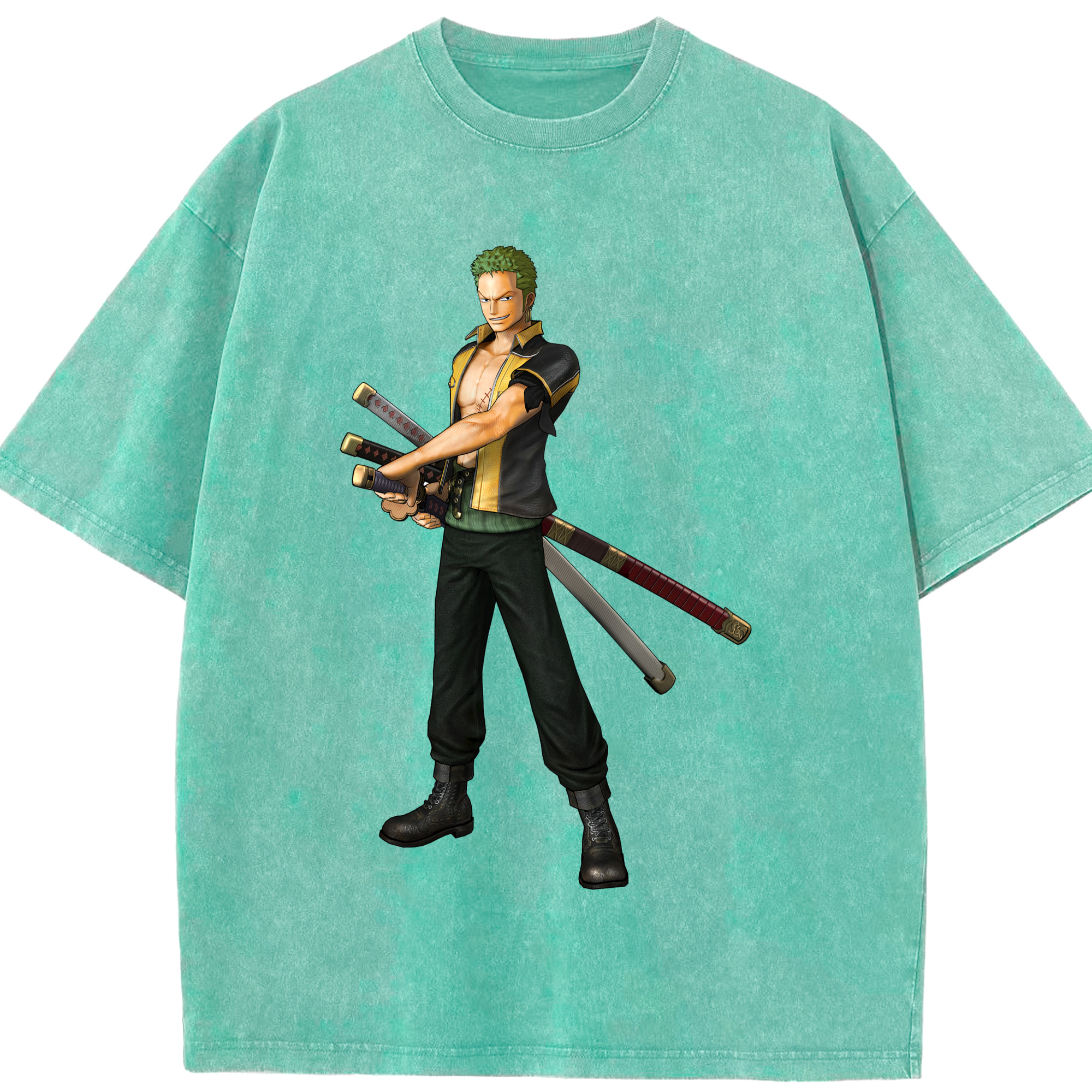 ワンピース ロロノア・ゾロ ONE PIECE Roronoa Zoro 綿100% ヴィンテージ風 半袖Tシャツ（フロントプリント）